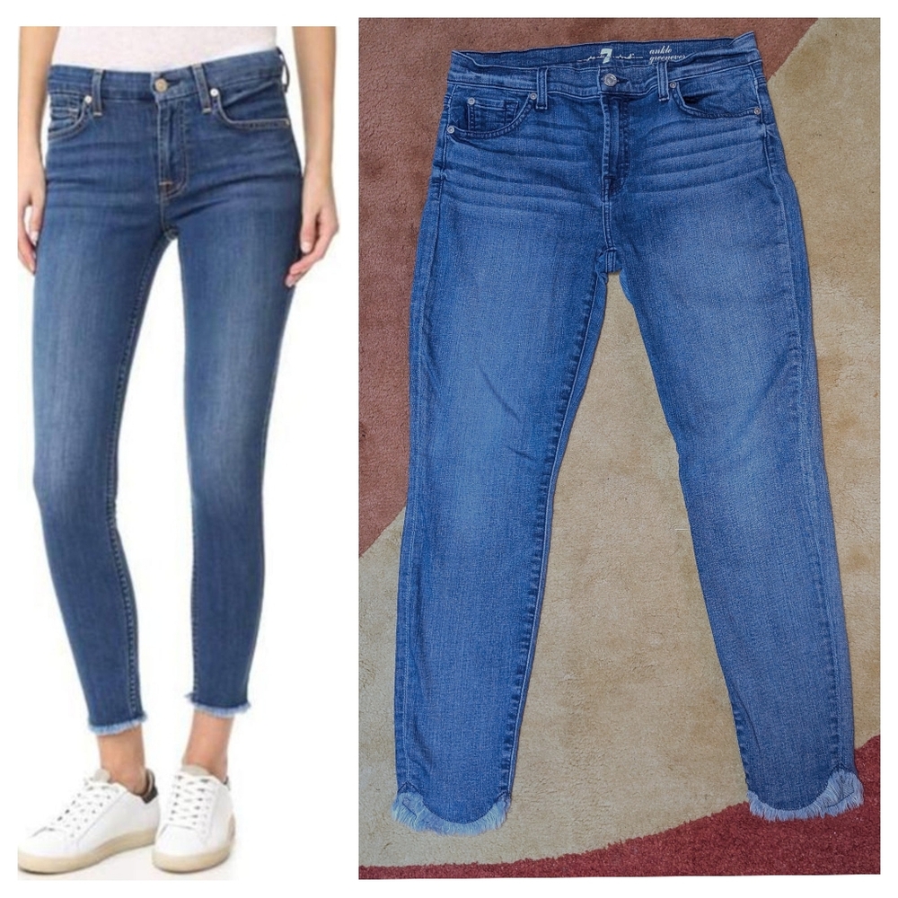 7 For All Mankind Frayed Hem Skinny Jeans
